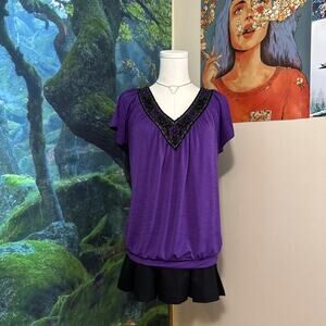 purple embroidered v neck boho flutter sleeve top y2k